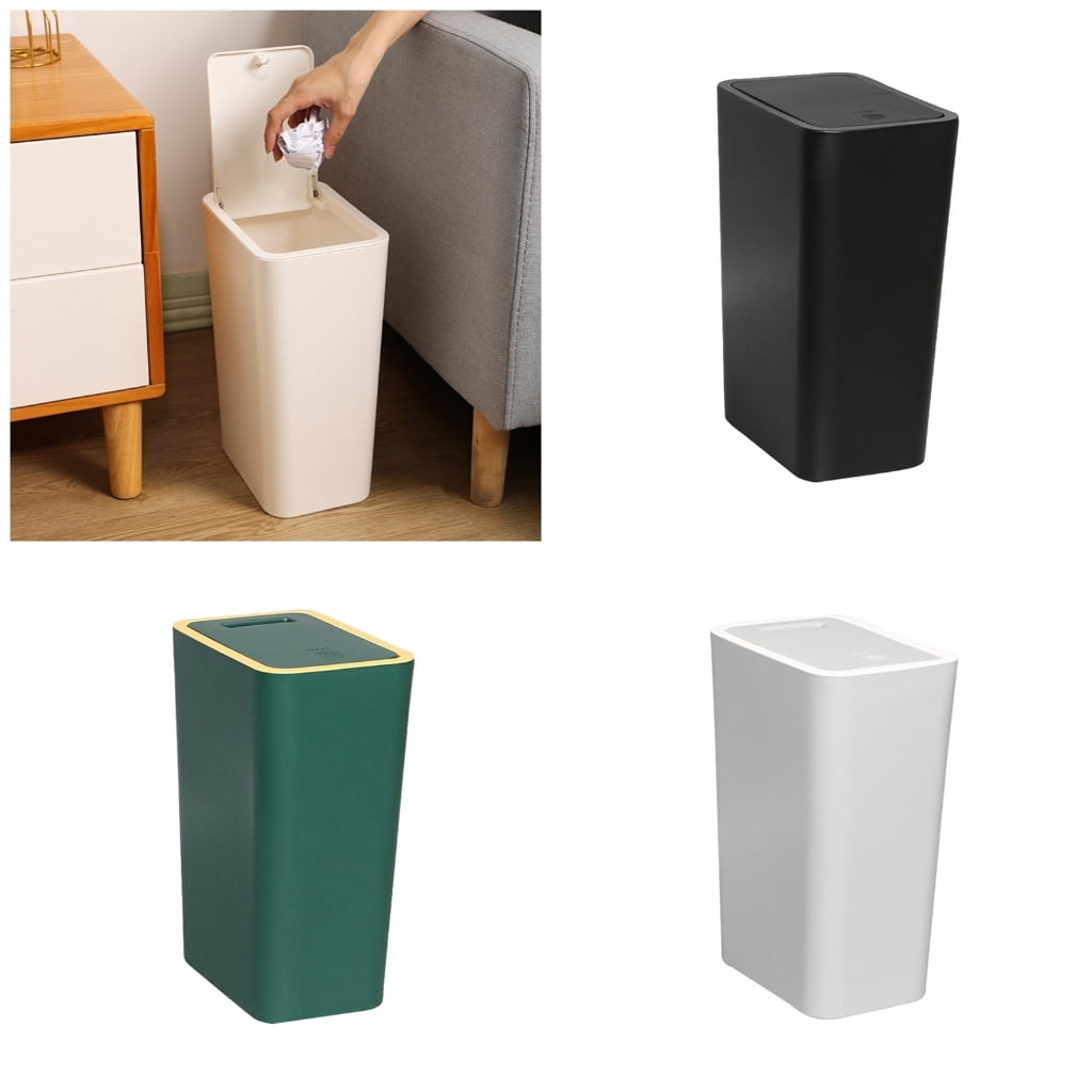 WINDLAND Push Lid Sealed Trash Can, Large Waste Basket Garbage Bin for Kitchen, Bathroom, Desk Side Disposal