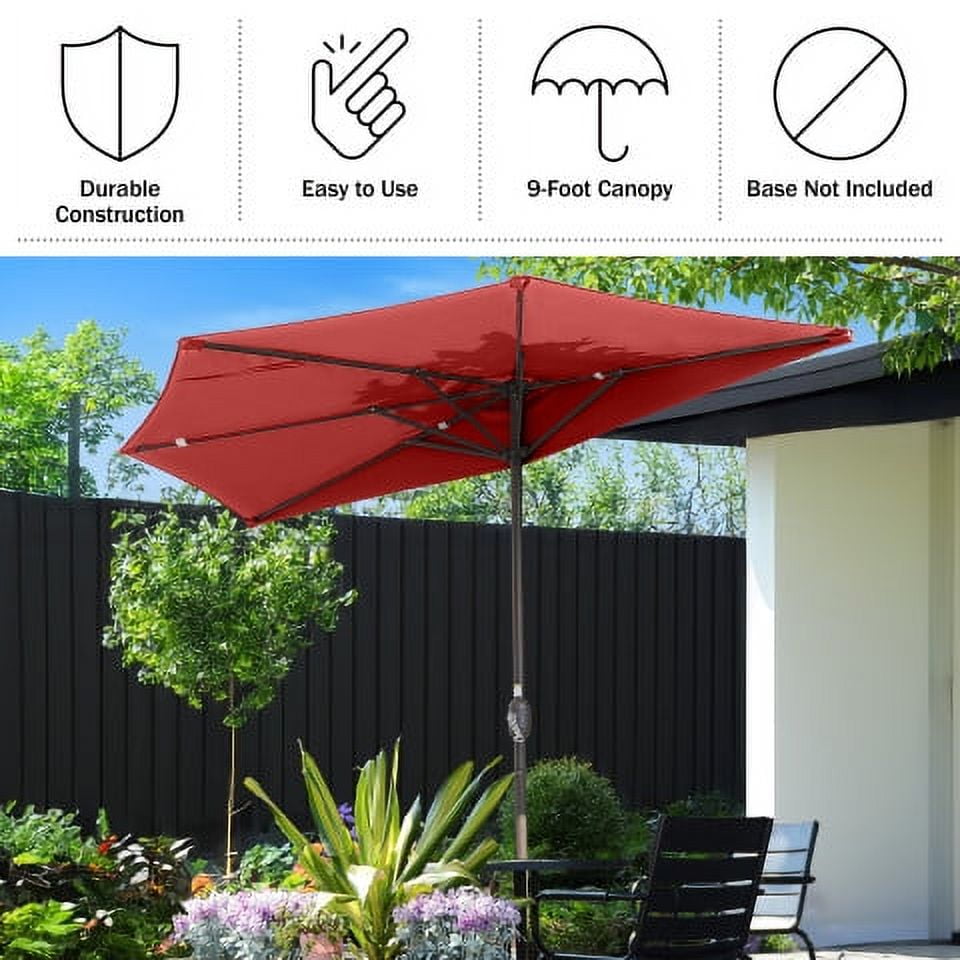 Villacera 9FT Outdoor Half Patio Umbrella - Balcony Furniture, Red