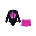 thumbnail image 3 of Doomiva Kids Girls Long Sleeve Shiny Gymnastic Dance Leotard Bodysuit Jumpsuit with Metallic Shorts Set Activewear Hot Pink 8, 3 of 7