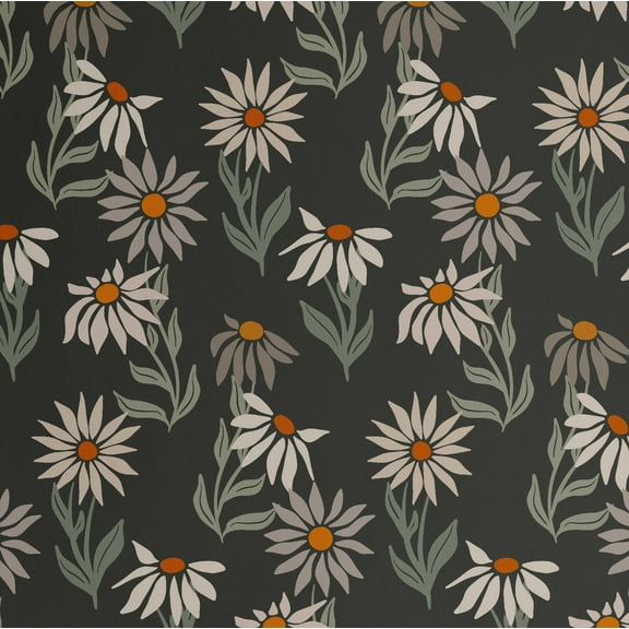 S4sassy Self-Stick Decorative Wallpaper, Wild Daisy Bloom Wall Paper, Vinyl Waterproof Contact Paper, Charcoal, 25"x120"inch Removable Renter Friendly Wall Covering For Bedroom, Dining room