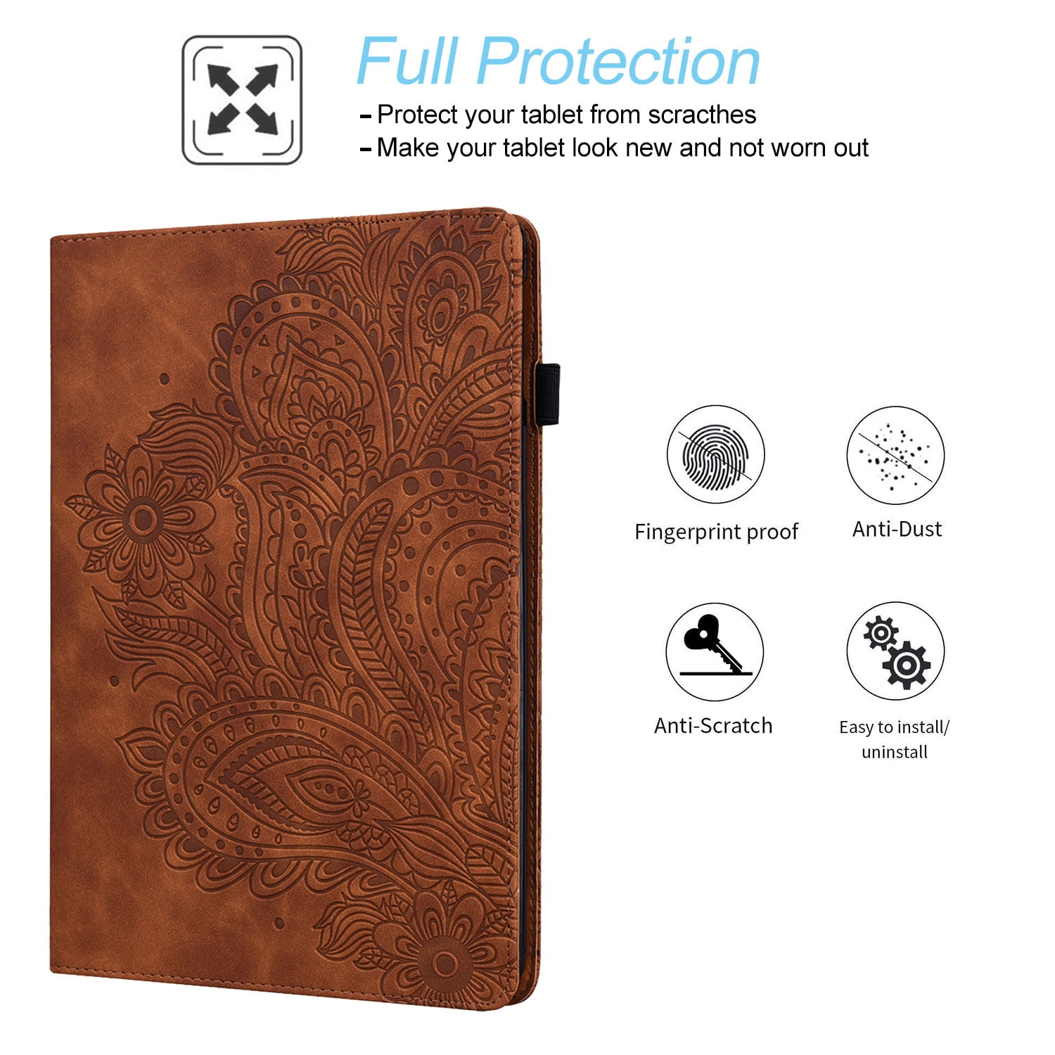 Tarise for iPad 10th Generation Case 2022 with Pencil Holder, Embossed Pattern Premium PU Leather Folding Stand Shockproof Folio Book Slim Case Cover for 2022 iPad 10th Gen A2696 A2757 A2777, Brown