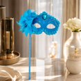 thumbnail image 4 of Blue Masquerade Mask for Women 13 Inch Masquerade Mask with Stick Rhinestone Trim Venetian Masquerade Masks for Mardi Gras Halloween Party Accessory, 1 Pack, 4 of 4
