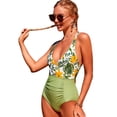 thumbnail image 2 of Women V Neck One Piece Swimsuit Lace Up Back and Ruched Tummy Control Vintage Sexy Monokini, Womens Bathing Suit, 2 of 7