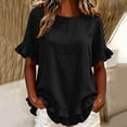 thumbnail image 2 of VBVC Women's Cotton Blend Ruffle Trim Blouse, Ladies' Lightweight Short Sleeve Top, Casual Crew Neck Shirt For Women,Black,S-2XL, 2 of 6