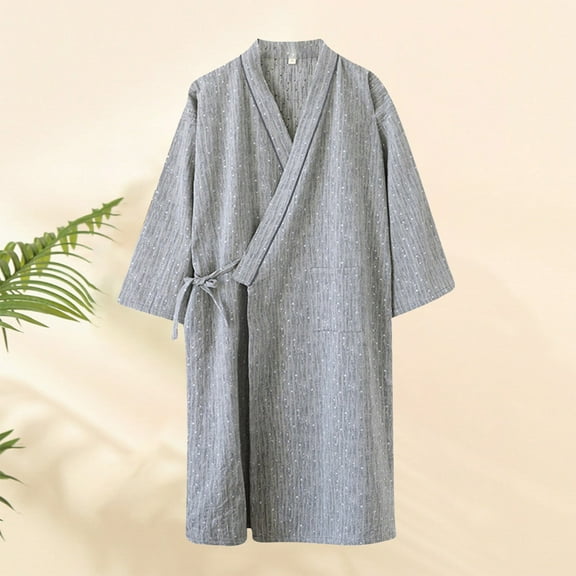 Fewfanhot Mens Robe, Plush Fleece Cardigen V-Neck Long Robe for Women & Men Knee-Length Waist Tie Solid Color Bathrobe with Pockets