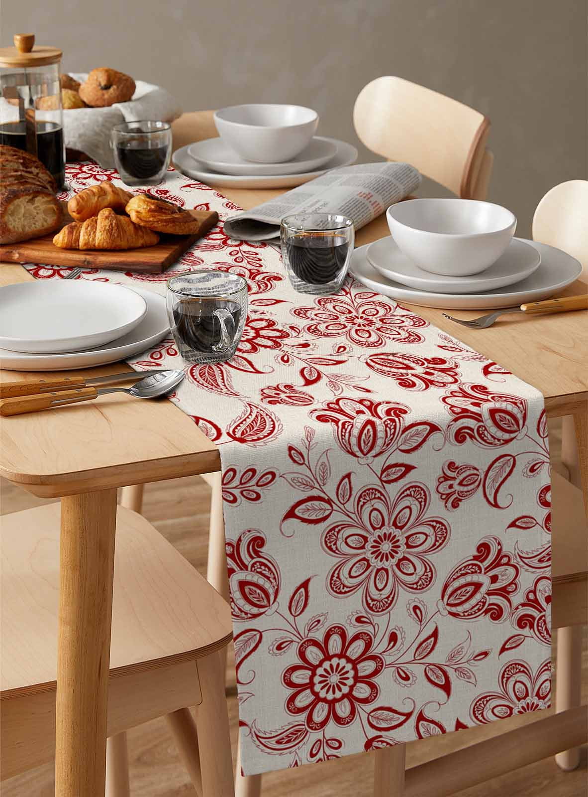 nqOlkjepod Red Flower Table Runner 70 Inches Long Farmhouse Dress Scarves, Farmhouse Pastoral Vintage Ethnic Floral Dining Tablerunner for Coffee Table/Kitchen Island/Party Décor, 13" x 70"