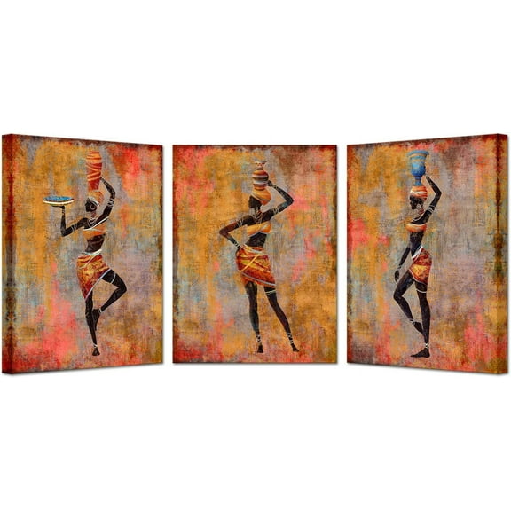 African American Canvas Wall Art Painting Retro Style Black Woman Ethnic Ancient Theme Picture Prints Girl Room Black Art Painting Bedroom Bathroom Unframed