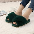 thumbnail image 2 of Litfun Women's Fuzzy Slippers Plush Cross Band Open Toe House Thick Sole Slippers, Green, Size 7-8, 2 of 7