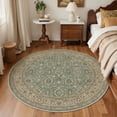 thumbnail image 3 of KUETH 5FT Round Machine Washable Area Rug, Low Pile Non-Slip Backing Carpet for Living Room, Bedroom and Dining Room, Pet-Friendly Vintage Floral Round Rug, Green, 3 of 5
