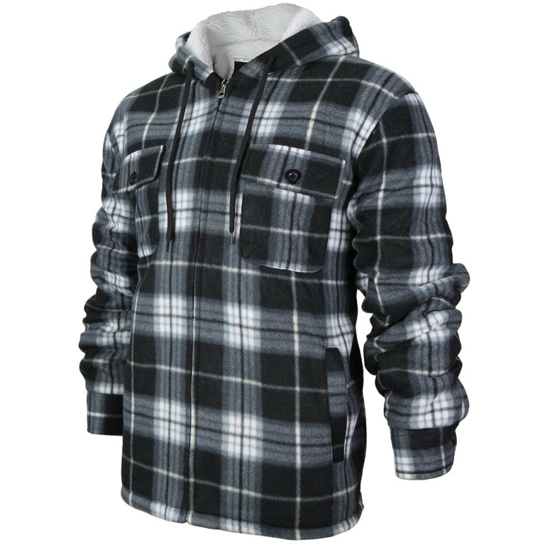 Men's Heavyweight Flannel Zip Up Fleece Lined Plaid Sherpa Hoodie Jacket  (MFJ130 - Black, 4XL) - Walmart.com