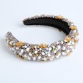 thumbnail image 4 of Velvet Padded Rhinestone Embellished Headband Large Padded Cloth Races Goth Wedding Headpiece for Women, 4 of 7