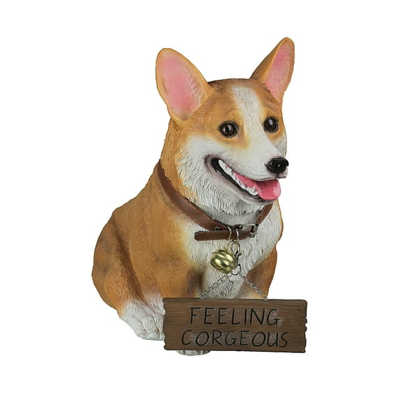 Statue Réaliste de Chien Jasper the Welsh Corgi de 11,5 Pouces de Hauteur avec Panneau Réversible
