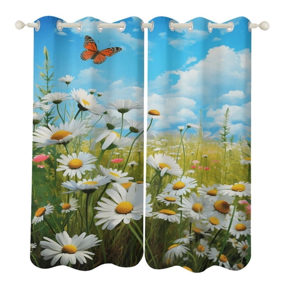 Rural Butterfly Flower 2 Panels 3D Printing Pattern Curtain for Bedroom Living Room Kitchen Window Decoration Home