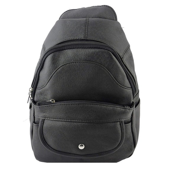 Silver Fever Leather Backpack Medium Size Top Entry Black_Textured