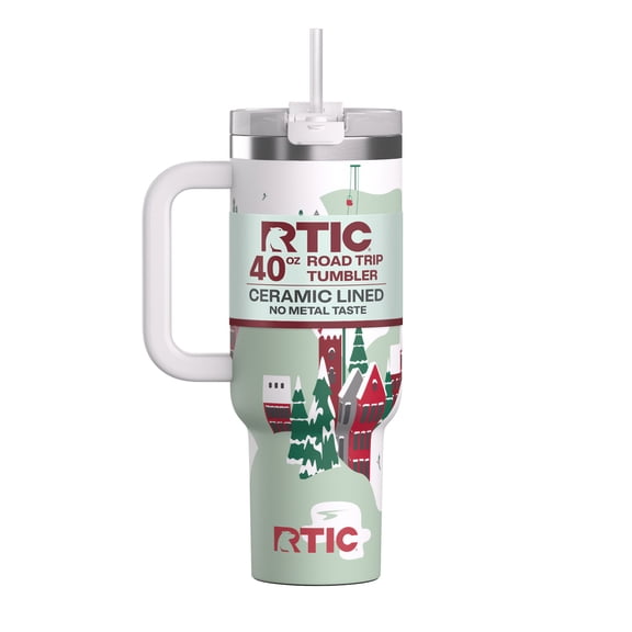 RTIC Road Trip 40 oz Leak-Resistant Straw Lid Ceramic Lined Tumbler, Christmas, Holiday, Apres Ski