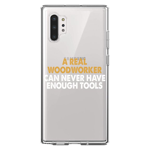 DistinctInk Clear Shockproof Hybrid Case for Galaxy Note 10 PLUS (6.8" Screen) - TPU Bumper Acrylic Back Tempered Glass Screen Protector - Real Woodworker Can Never Have Enough Tools