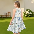 thumbnail image 7 of Abcomgle Girls Summer Dress Kids Casual Halter Neck Sleeveless Midi Dress Floral Print A-line Sundresses Swing Flare Dresses 9-10 Years,Blue, 7 of 7