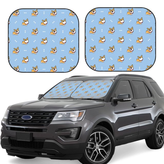 Easygdp Corgi Chien pour 2 Pcs Pare-Soleil Pliable pour Voiture Pare-Brise avant Protection Solaire pour Voiture, SUV, Camion-Grand