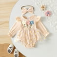 thumbnail image 2 of Gubotare Fall Rompers for Baby Girls Infant Newborn Baby Girl Romper Lace Dress Clothes Bodysuit Fall Winter Outfits Long Sleeve 0 3 6 9 12 18 24 Months (Beige,3-6 Months), 2 of 4