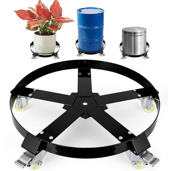 1250 lbs Capacity 55 Gallon Drum Dolly with Locking Swivel Casters, Cross-Brace Steel Frame