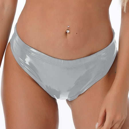 Zaldita Women s Glossy Wetlook Latex Panties Low Rise Bikini Bottoms Shorts Shiny Dance Brief Panty Silver M
