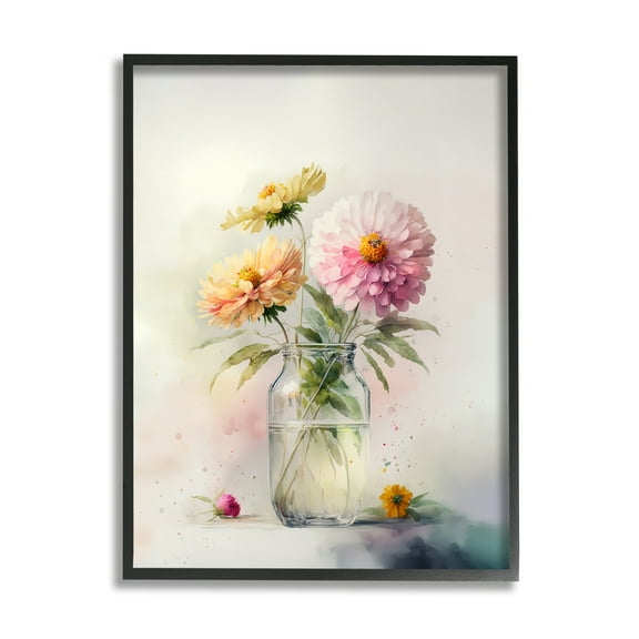 Stupell Industries Pink & Yellow Dahlias Botanical & Floral Painting Black Framed Art Print Wall Art, 11 x 14