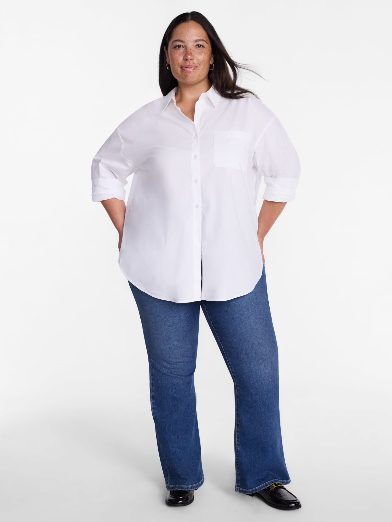 Terra & Sky Women's Plus Poplin Boyfriend Shirt, Sizes 0X-5X