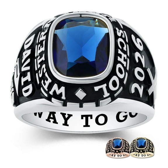 Mementos PJM Custom X-Large Men's Class Ring Sterling Silver for High School & College-Platinum