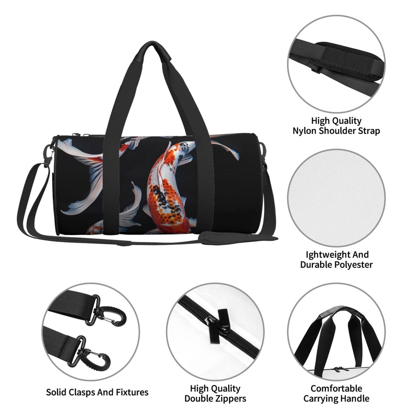 Vsdgher Tricolor Koi Fish Trio 45L Foldable Duffel Bag, Sports Gym Bag,Overnight Bag, Portable Weekender Bag for Airplanes