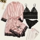thumbnail image 3 of Conjunto de pijama de satén con encaje Floral para mujer, ropa de dormir con bata de 4 piezas, Sexy, de seda sintética, informal, para el hogar, 3 of 4