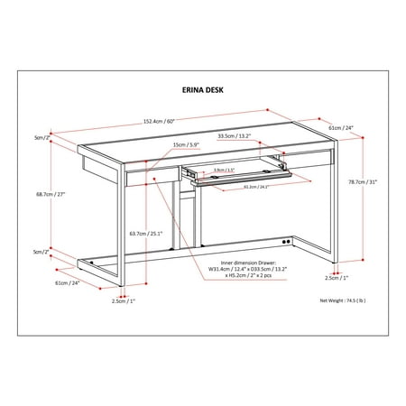 Simpli Home - Erina Rectangular Modern Industrial Solid Acacia Wood 2-Drawer Table - Distressed Grey