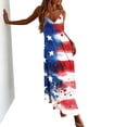 thumbnail image 3 of Uootdi Dresses for Women Star Print Spaghetti Strap V Neck Maxi Length Loose Fit Breathable Sundresses Casual Versatile Dresses Holiday Patriotic Wear Gift, 3 of 8
