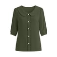 thumbnail image 5 of Vivianyo HD Women's Peter Pan Collar Puff Sleeve Blouse, Lace Trim Button Top for Women, Women's Army Green, Sizes S-2XL, 5 of 9