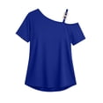 thumbnail image 5 of Gamivast Off The Shoulder Tops for Women Asymmetrical Short Sleeve Loose Fit Casual Tops Metal Strap Detail Summer Going out Daily Vacation Travel Party Weekend Wear outfits, 5 of 6