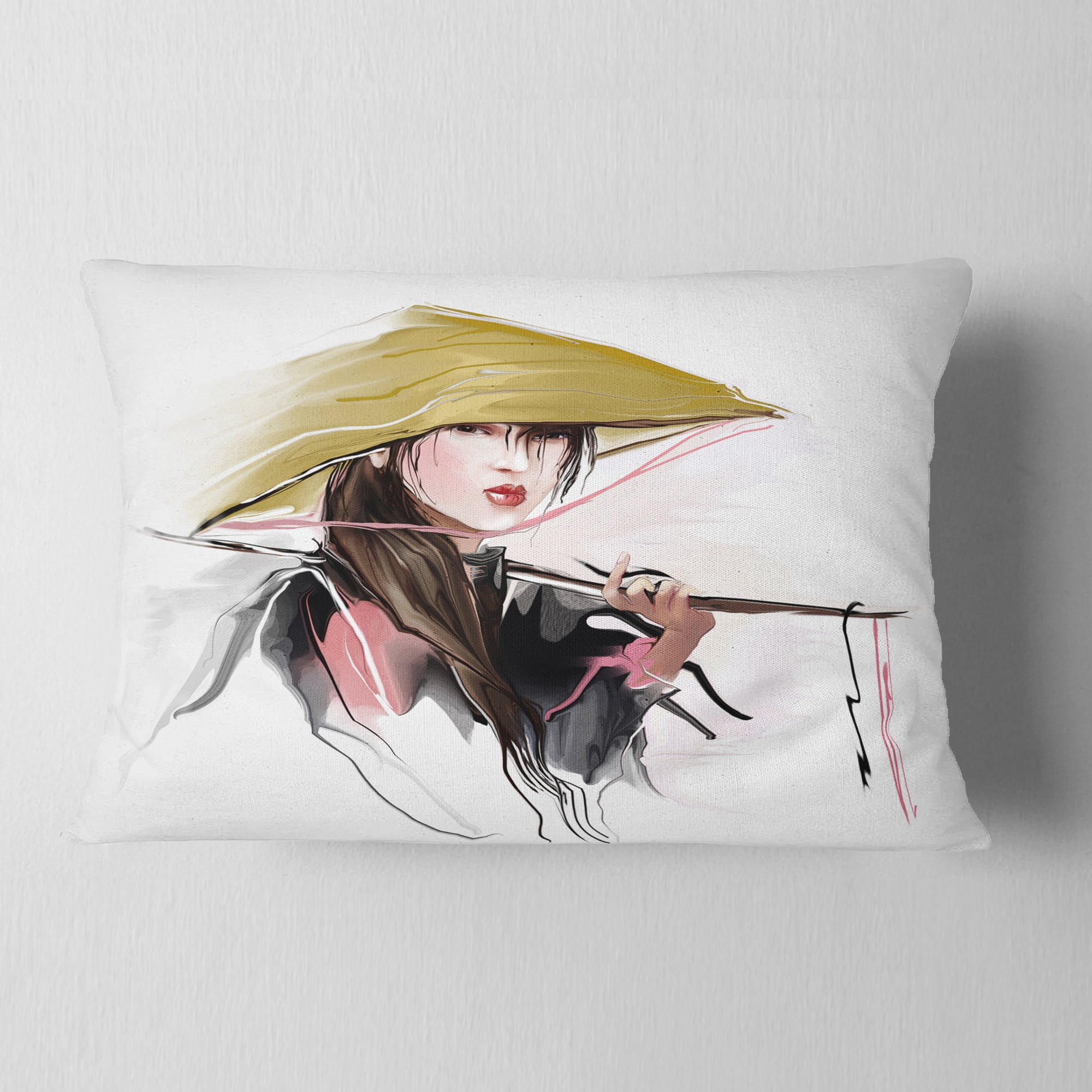 Designart Vietnamese Woman - Digital Art Portrait Throw Pillow - 12x20