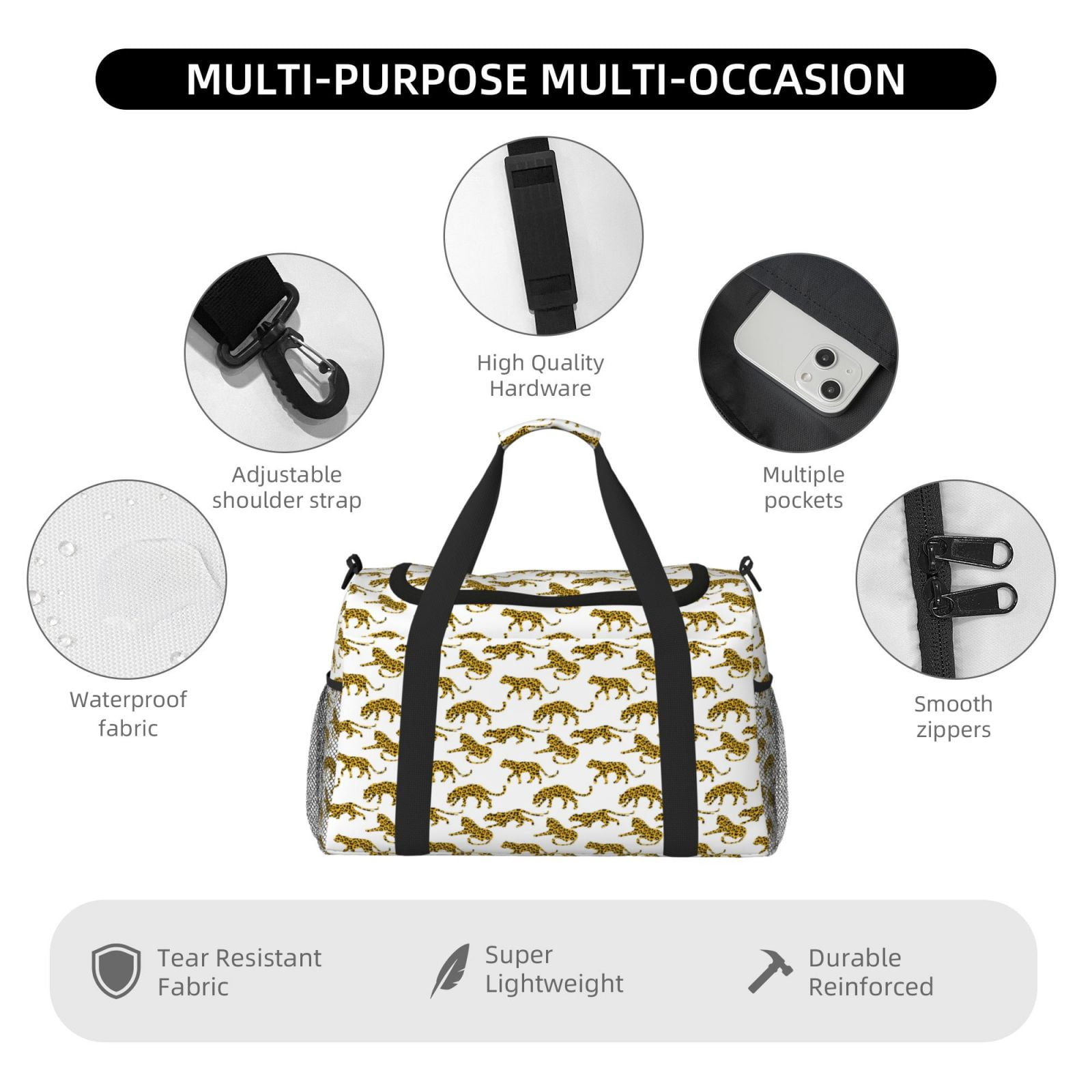 Fuzoiu Leopard Print Print Travel Duffle Bag,Carry On Tote Bags,Duffel Bag,Sport Gym Bag, Hospital Bag for Labor and Delivery, Overnight Bag,Luggage Bag
