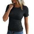 thumbnail image 2 of Stichou Womens Slim Fit Spring Summer Tees Short Sleeve Ribbed Knit T Shirts Tight Basic Crewneck Tops Black XL, 2 of 5