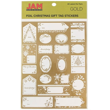 JAM Foil Christmas Gift Tag Stickers, 40/Pack, Matte Gold