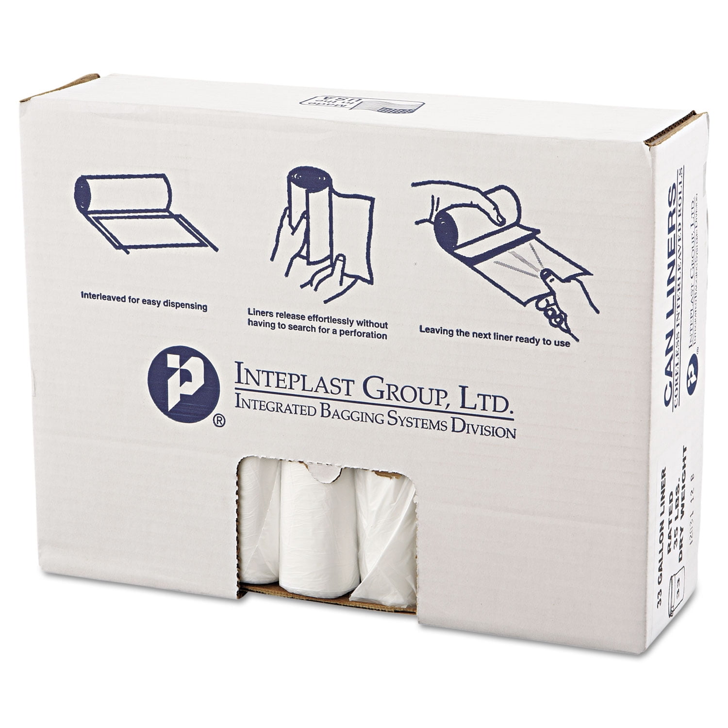 33 x 40 16 Microns Pack of 250 Liners Black Inteplast HDPE Can Liners