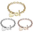 thumbnail image 2 of Pulseras de acero inoxidable con forma de corazón para mujer, regalo de fiesta, pulseras de moda con dijes, joyería con texto grabado., 2 of 5
