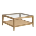 thumbnail image 5 of Nathan James Hayes Glass Top Coffee Table, Solid Wood Coffee Table with Glass Top and Rattan Bottom Shelf, Light Brown, 5 of 6