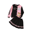 thumbnail image 3 of PureChapter Girls Clothes Cartoon Bear Letter Print Color Block Varsity Jacket & Striped Pleated Skirt 2 Piece Outfits for 7-14, 3 of 6