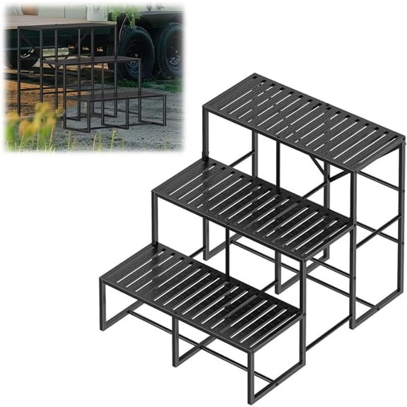 RV Steps, 3-Tier Outdoor Portable Steps - Non-Slip Pedals, Anti-Rust, Suitable for RVs, Swimming Pools, Bathtub Steps, House Steps, Black