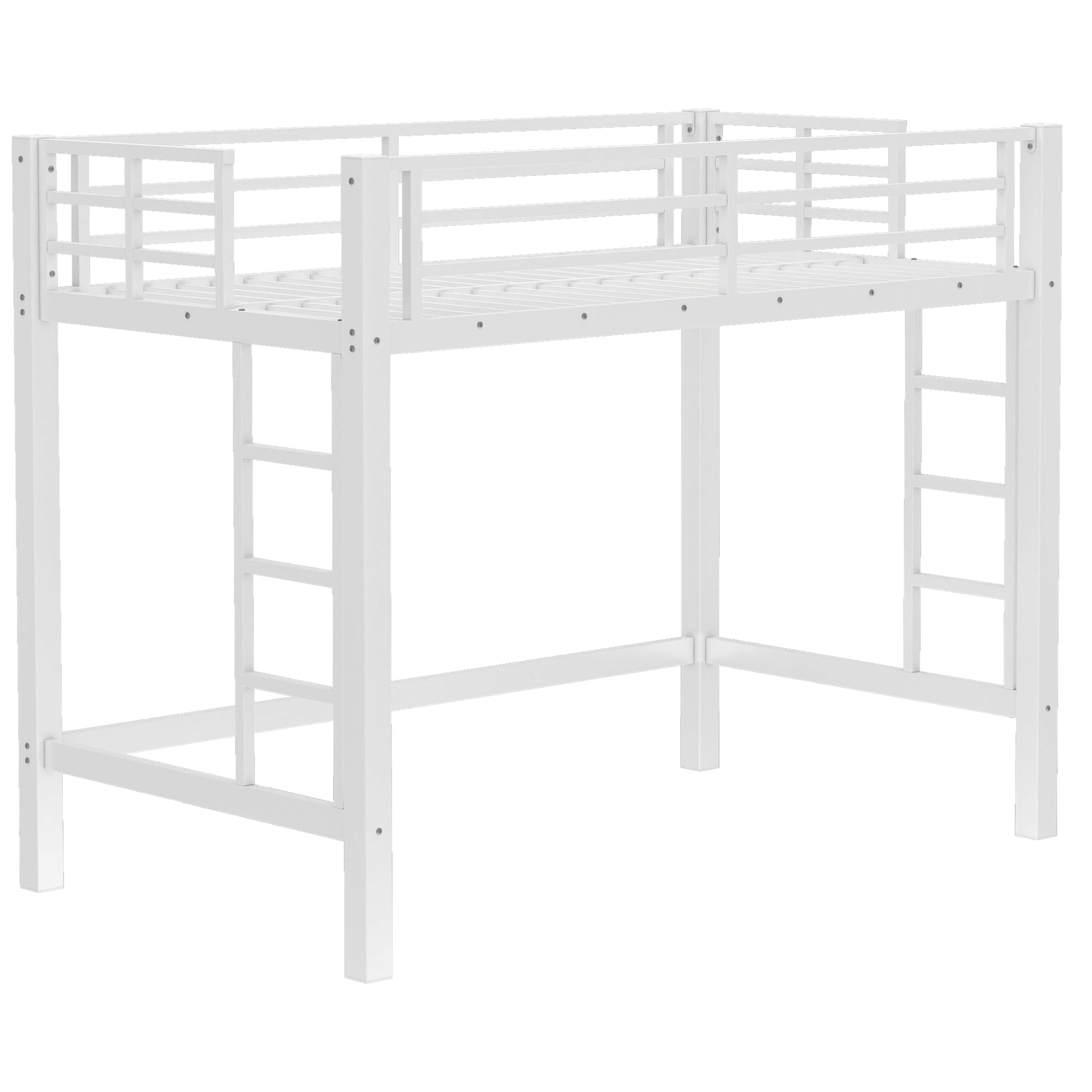 Jopath Twin Size Metal Loft Bed, Loft Bed with Easy Climbing Ladder and Guardrails for Adult Teen White