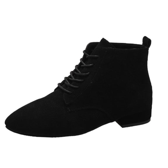 EKVAHL Lace Up Ankle Boots for Women, Suede Round Toe Flat Low Heel Booties, Daily Business Walking Shoes Black