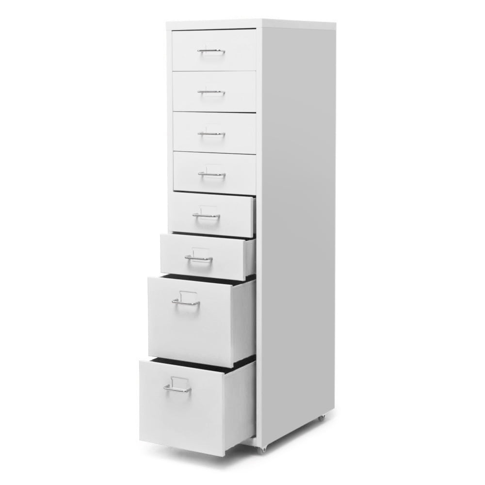 iKayaa Modern Tall Metal File Cabinet 8 Drawers Detachable Mobile Steel Storage Cabinet with 4 Casters Office Bedroom Living Room Furniture White