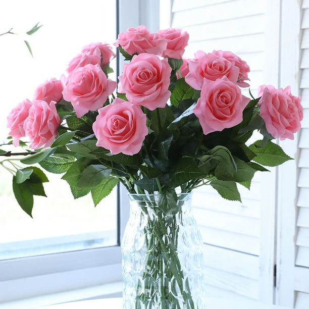 Simulación de rosa hidratante, decoración del hogar, accesorios de boda, flor falsa, simulación de flor, rama única, sensación de tela de seda hidratante, rosa