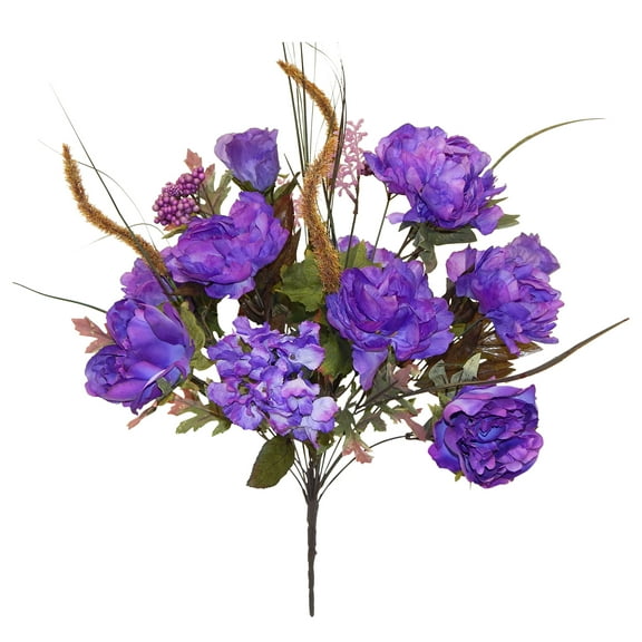 Amethyst Rose Peony Hydrangea with Foxtail 25in Artificial Polysilk Faux Greenery Fake Flower Bush for Craft Home Bouquet Arrangement Ceremony Wedding Arch Floral Wall Aisle Decor (Purple, One each)