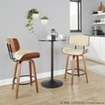 thumbnail image 3 of Lombardi 26" Mid-Century Modern Fixed-Height Counter Stool with Swivel in Walnut Wood and Cream Faux Leather with Round Black Metal Footrest by LumiSource - Set of 2, 3 of 4