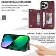 thumbnail image 5 of Feishell for iPhone 16 Pro Max Back Flip Case with Credit Card Slots,Shockproof Durable PU Leather Magnetic Button Adjustable Kickstand Wallet Phone Case for Women Men,Winered, 5 of 11